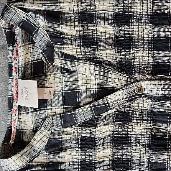 Mini shirt Dress Plaid  Button down Country dress Black Cream Size S-M KNOX ROSE - Picture 7 of 15